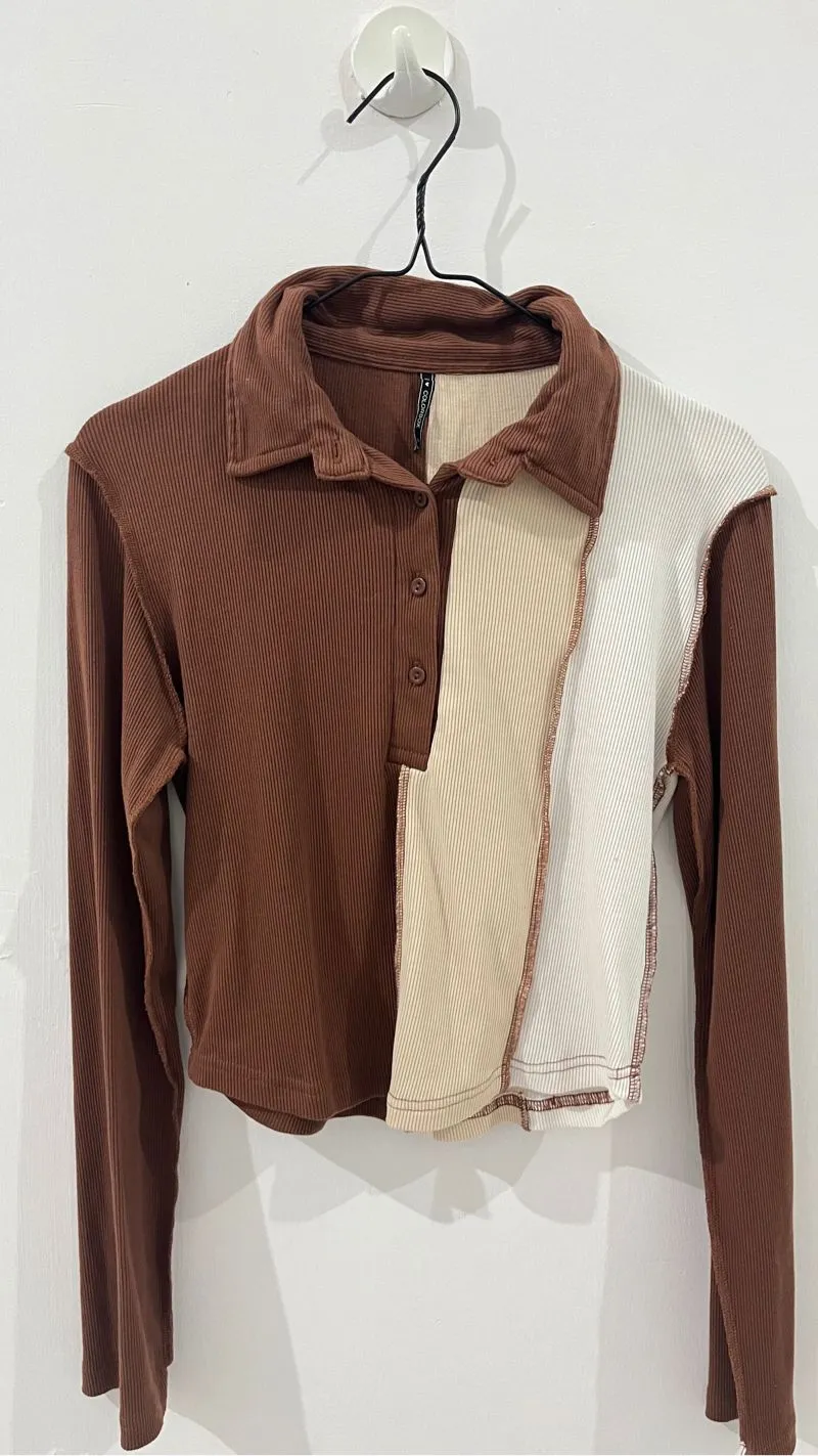 COLORBOX Casual Crop top Wanita brown cream photo 1