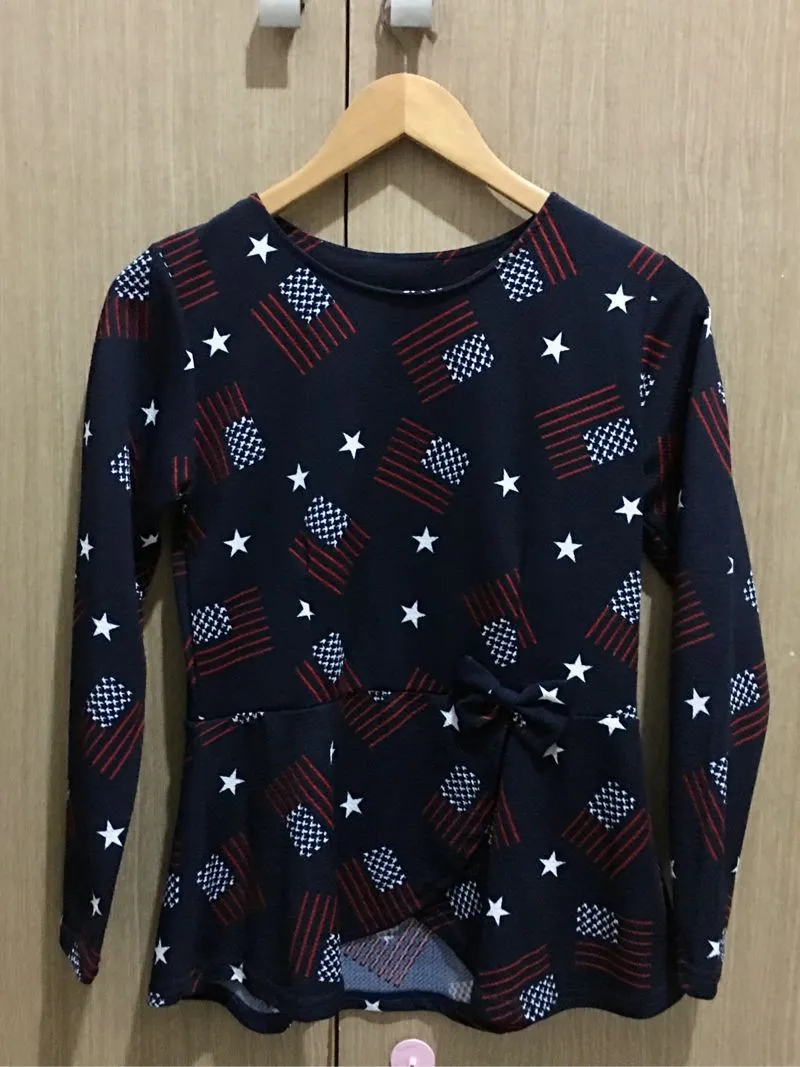 Y2K Casual Blouse Wanita navy photo 1