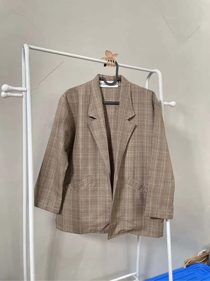 Luxury Minimalist Blazer Wanita brown black photo 1
