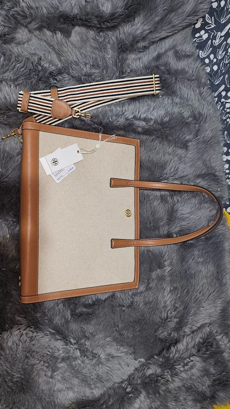 Tory Burch Minimalist Casual Tote bag Wanita brown cream photo 1