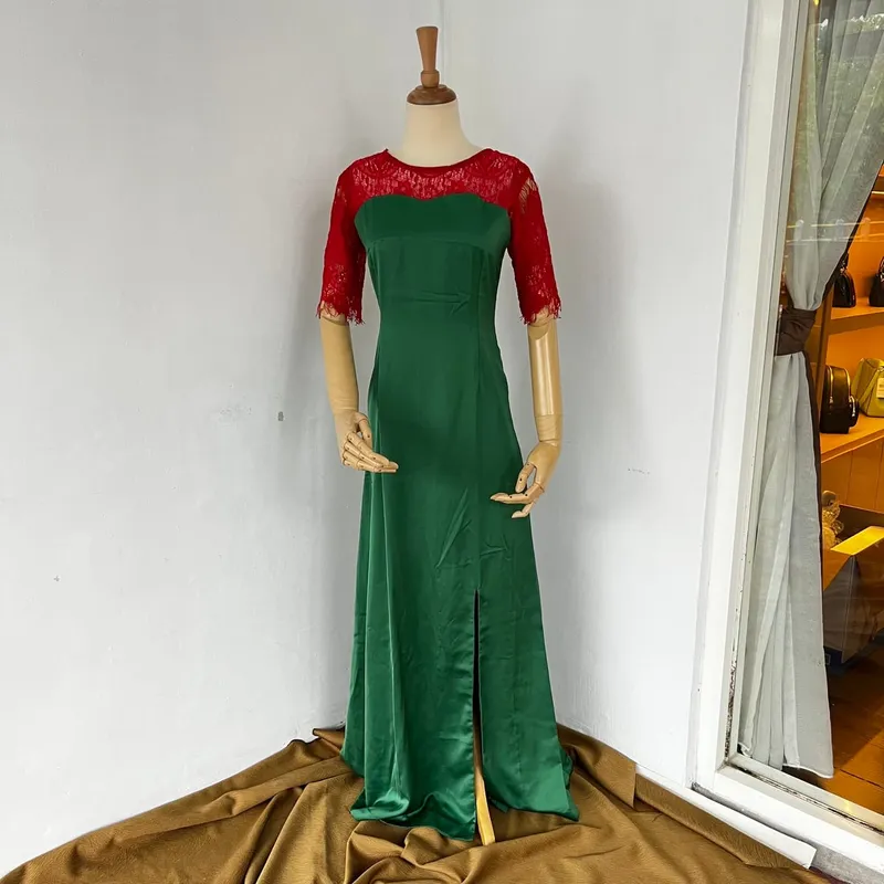Luxury Minimalist Evening dress Wanita green red photo 1