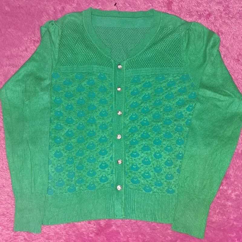 Minimalist Casual Cardigan Wanita green photo 1