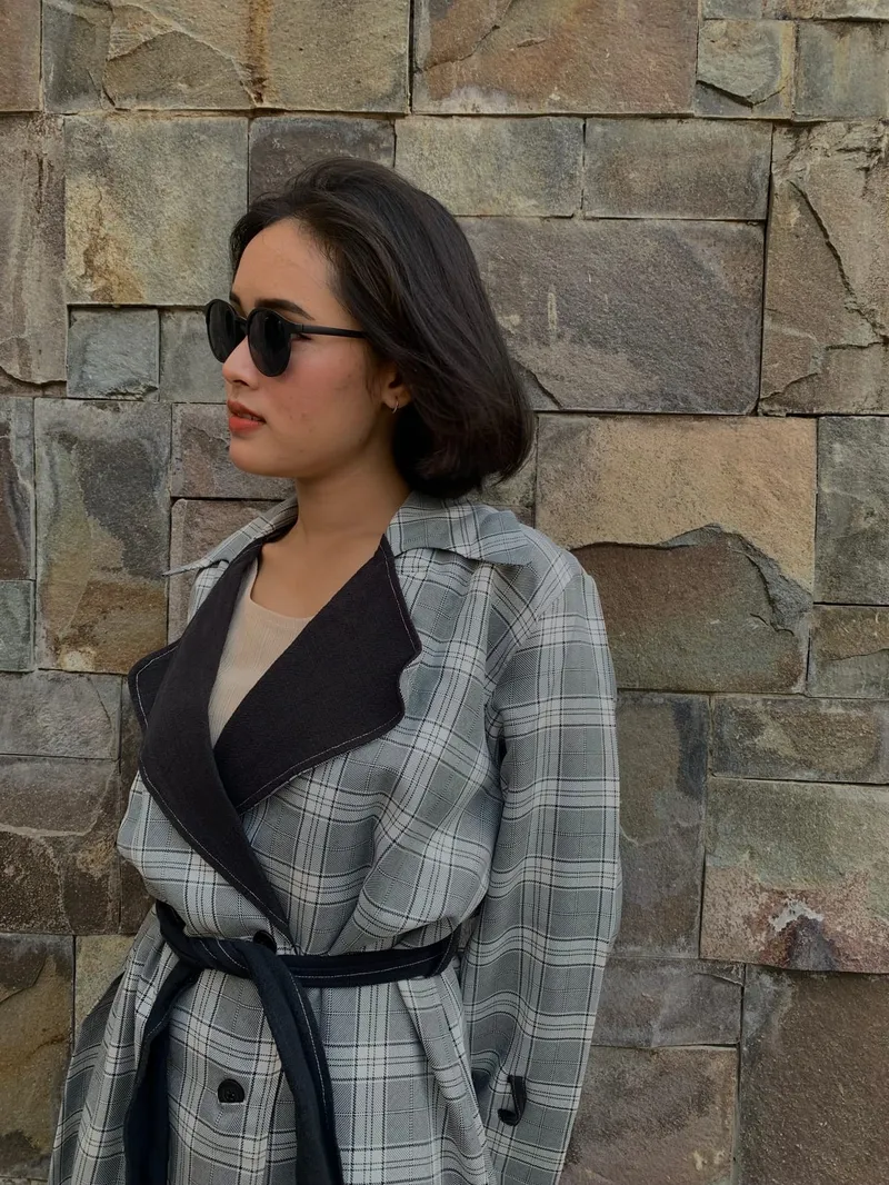 Casual Trench coat Wanita black gray photo 1