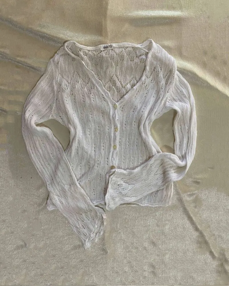 Y2K Coquette Cardigan Wanita white photo 1