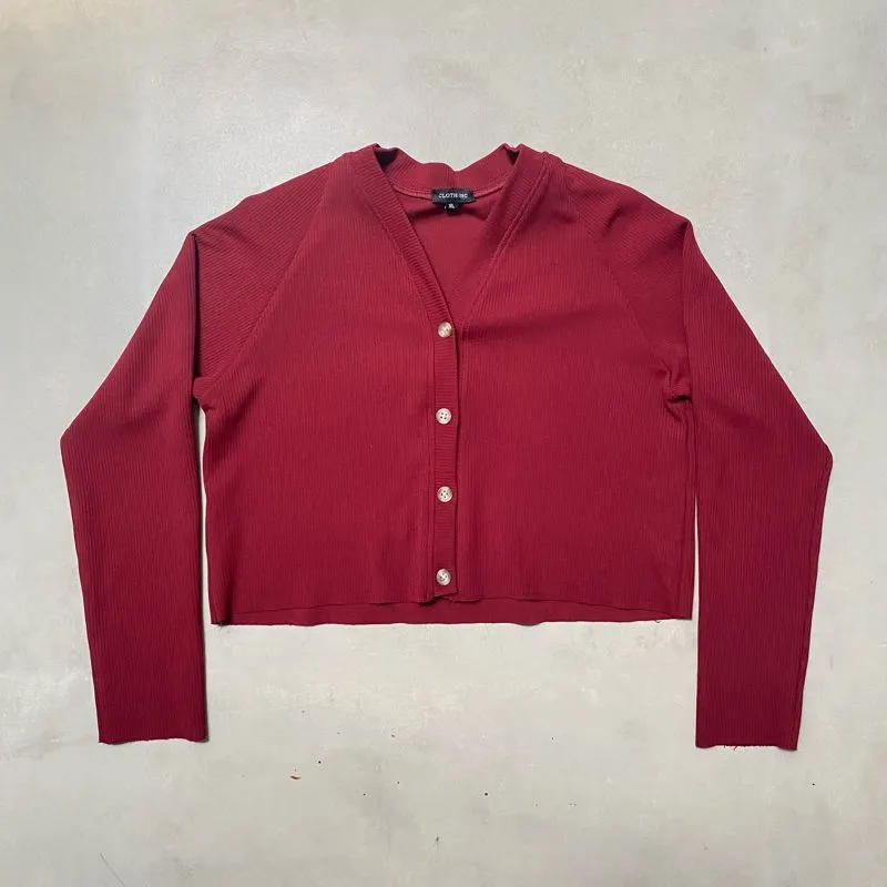 Casual Cardigan Wanita burgundy red photo 1