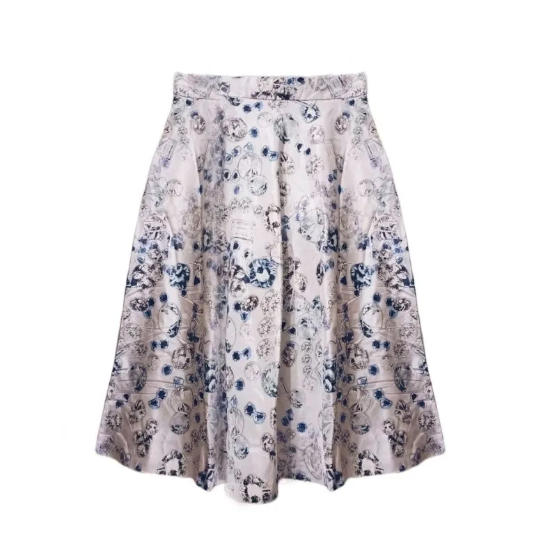 Japanese brand Vintage Luxury Skirt Wanita white blue photo 1