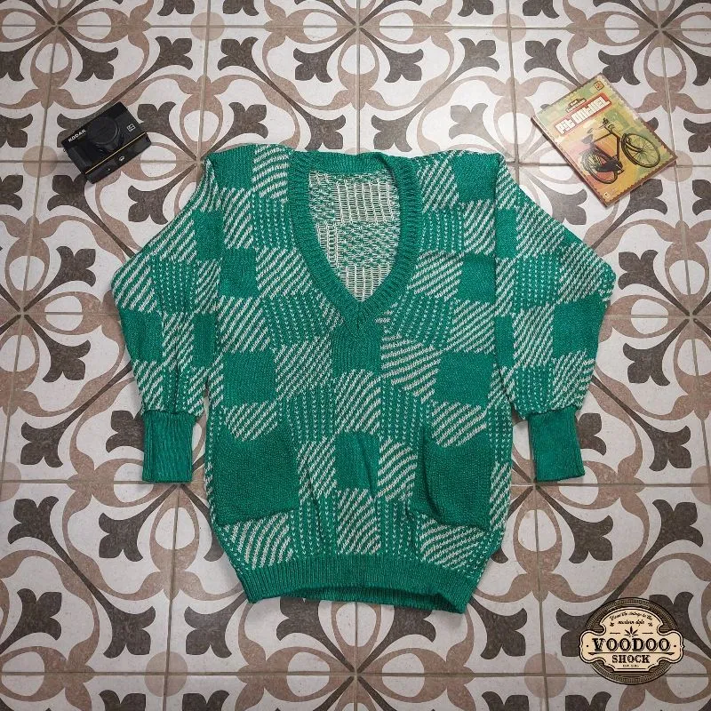 Japanese brand Vintage Casual Sweater Pria white green photo 1