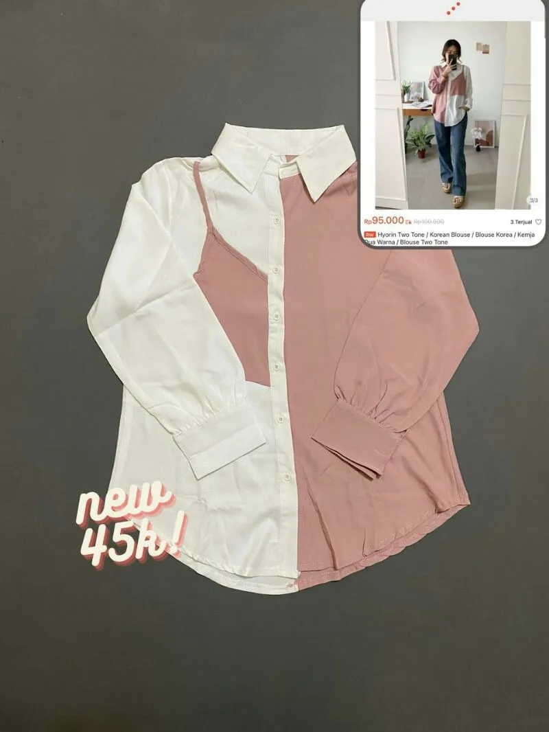 Coquette Muslim Shirt Wanita white pink photo 1