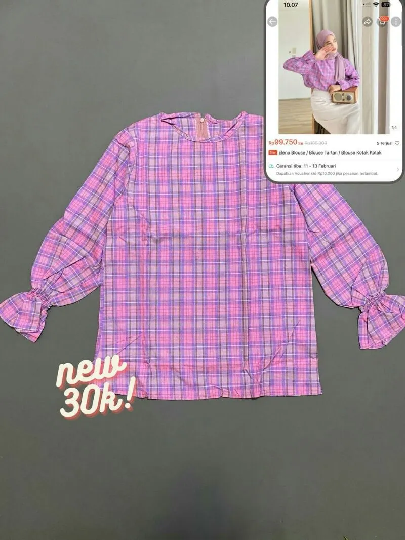Casual Muslim Blouse Wanita purple pink photo 1