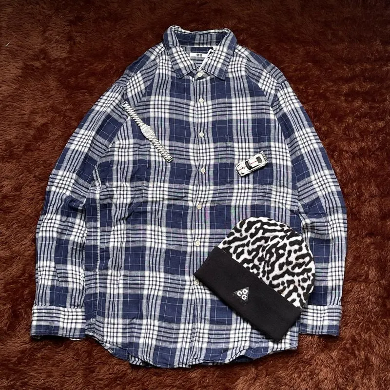 Uniqlo Grunge Indie Casual shirt Pria white blue photo 1