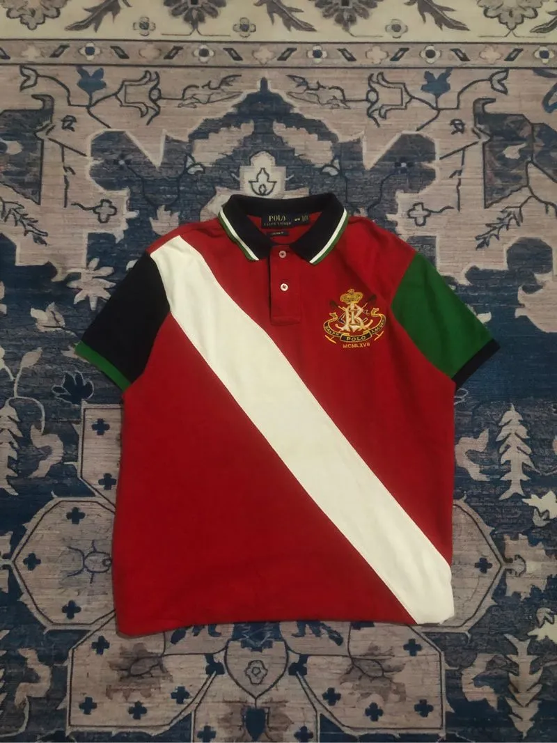 Polo Ralph Lauren Streetwear Y2K Polo shirt Pria white red photo 1