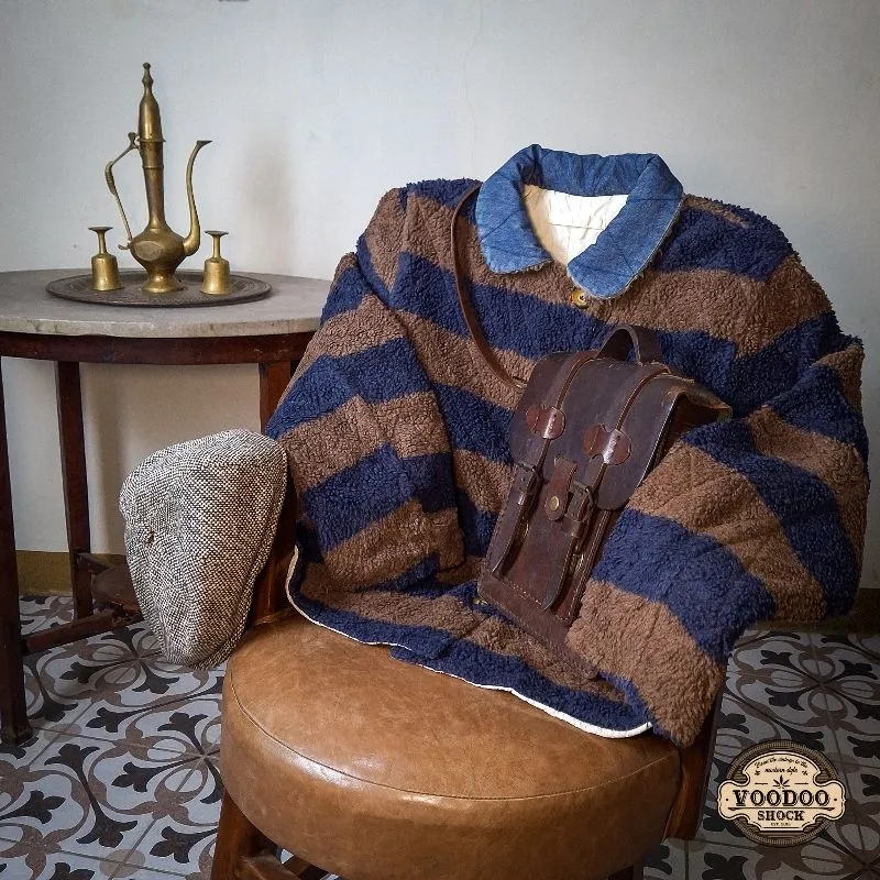 Japanese brand Vintage Casual Fleece Pria navy brown photo 1