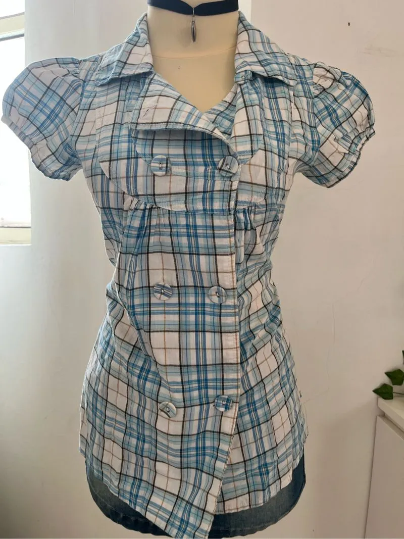Japanese brand Vintage Casual Blouse Wanita white blue photo 1
