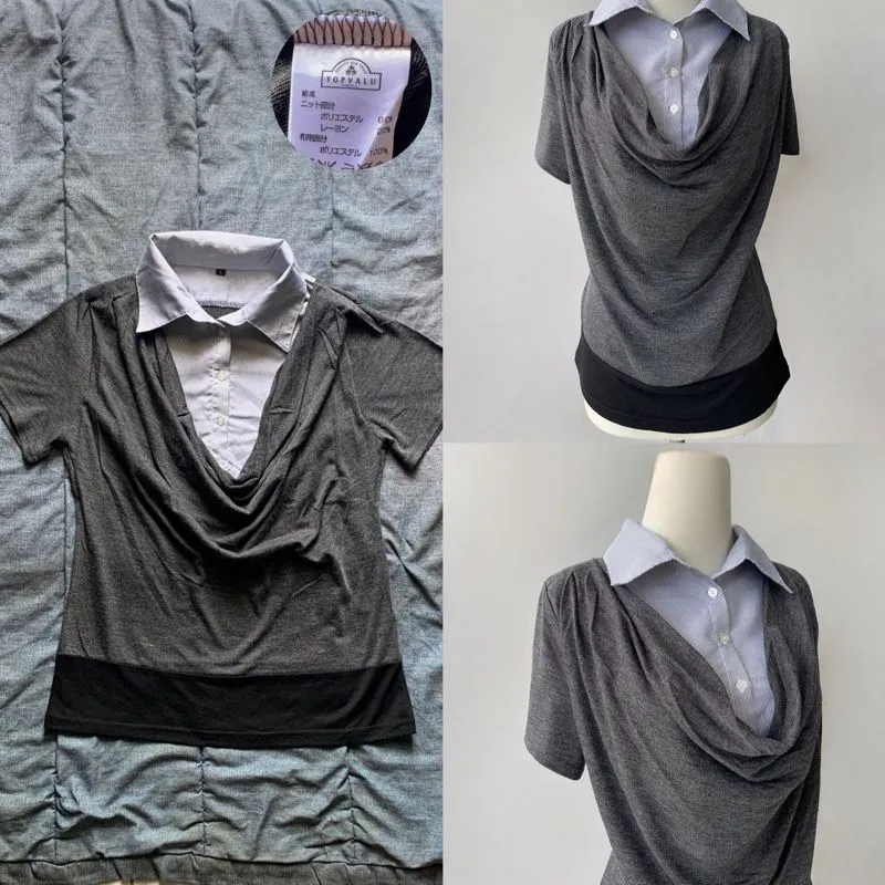 Japanese brand Minimalist Casual Blouse Wanita gray photo 1