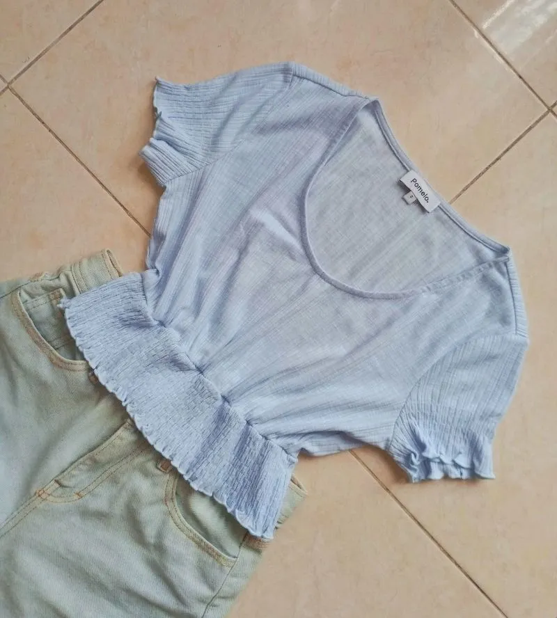 Pomelo Coquette Casual Crop top Wanita blue photo 1