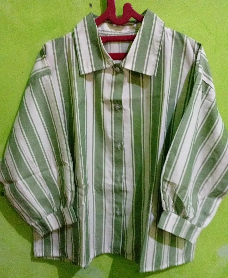 Casual Shirt dress Wanita white green photo 1