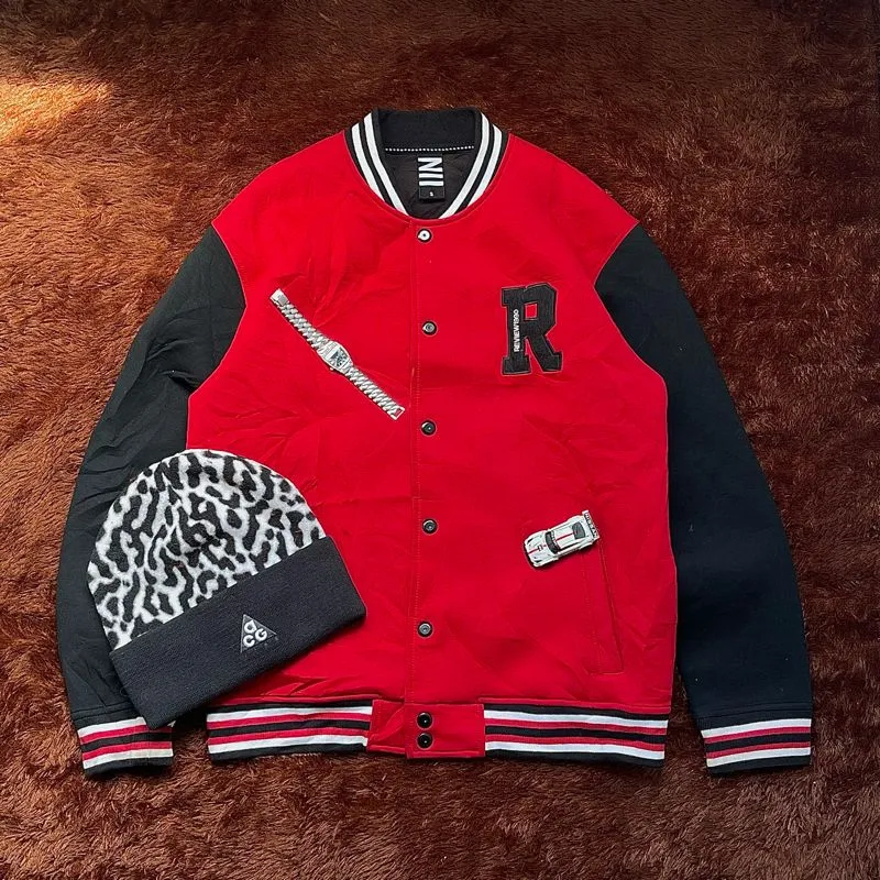 Japanese brand Grunge Indie Bomber jacket Pria red black photo 1