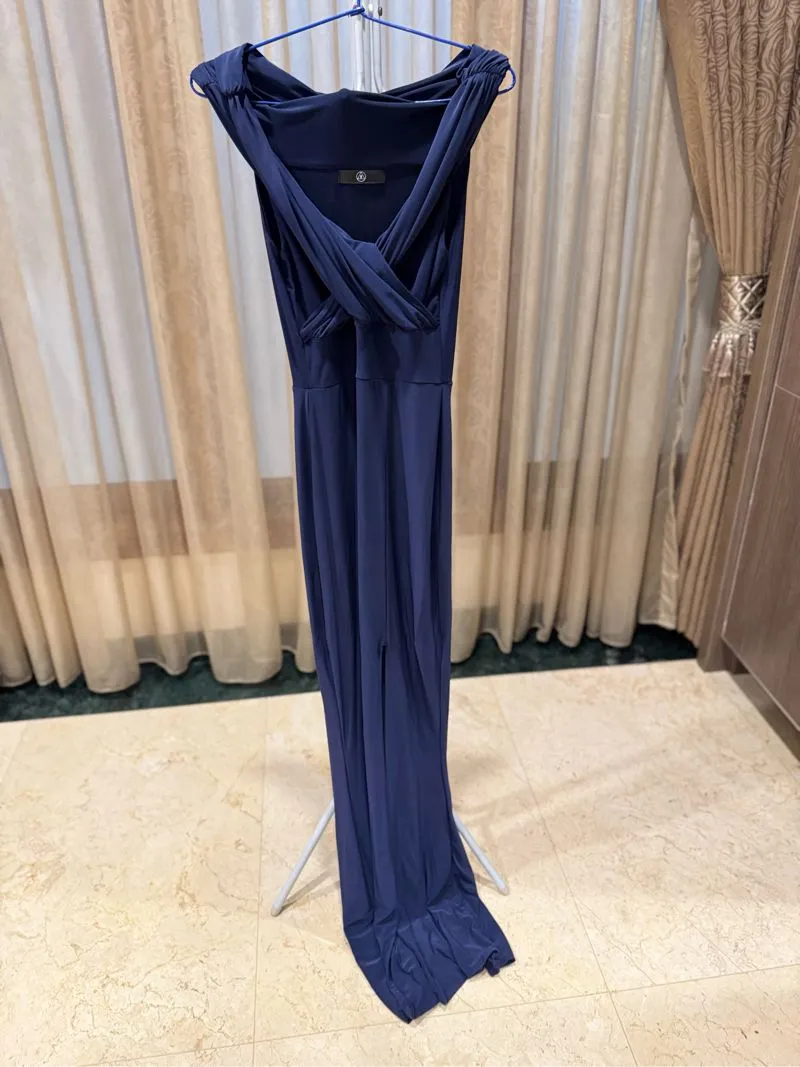 Luxury Minimalist Maxi dress Wanita navy blue photo 1