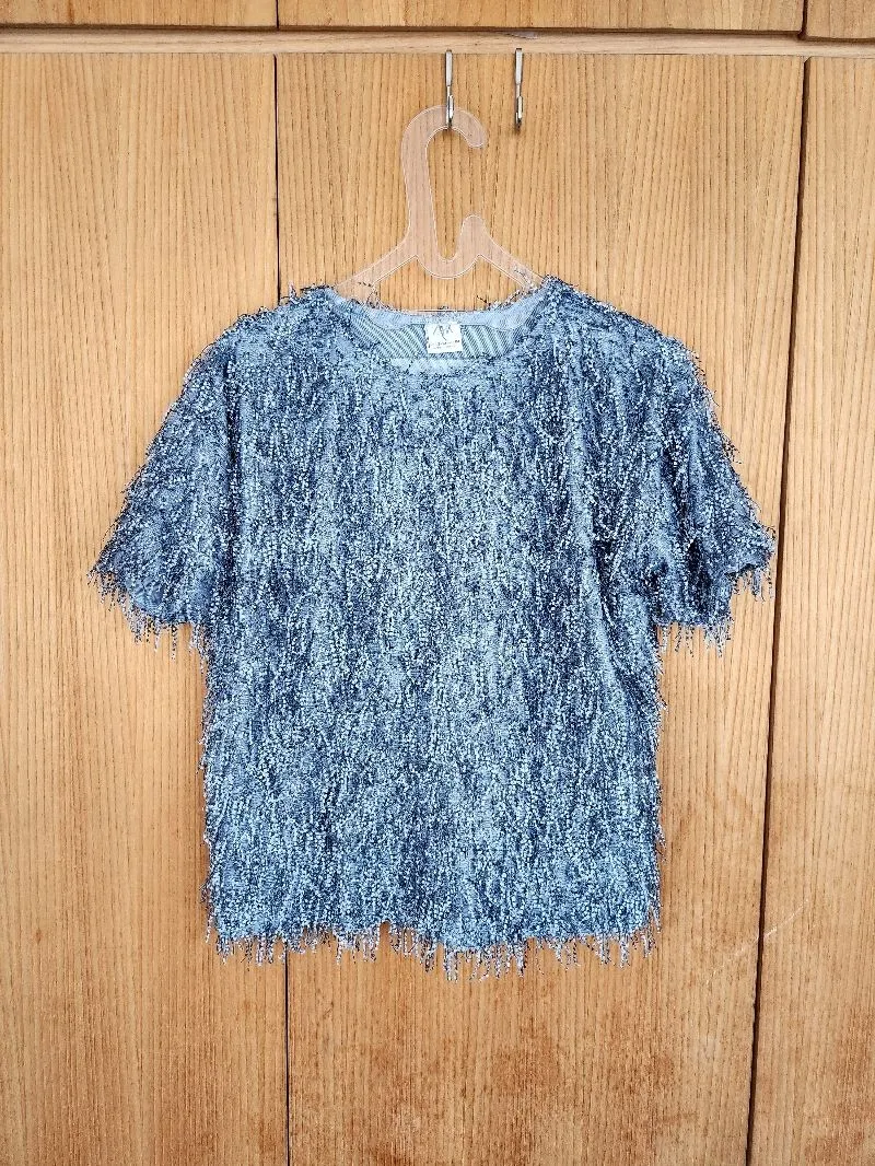 ZARA Minimalist Blouse Wanita gray blue photo 1