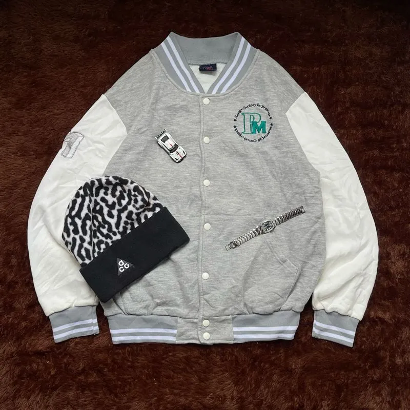 Japanese brand Grunge Indie Bomber jacket Pria white gray photo 1