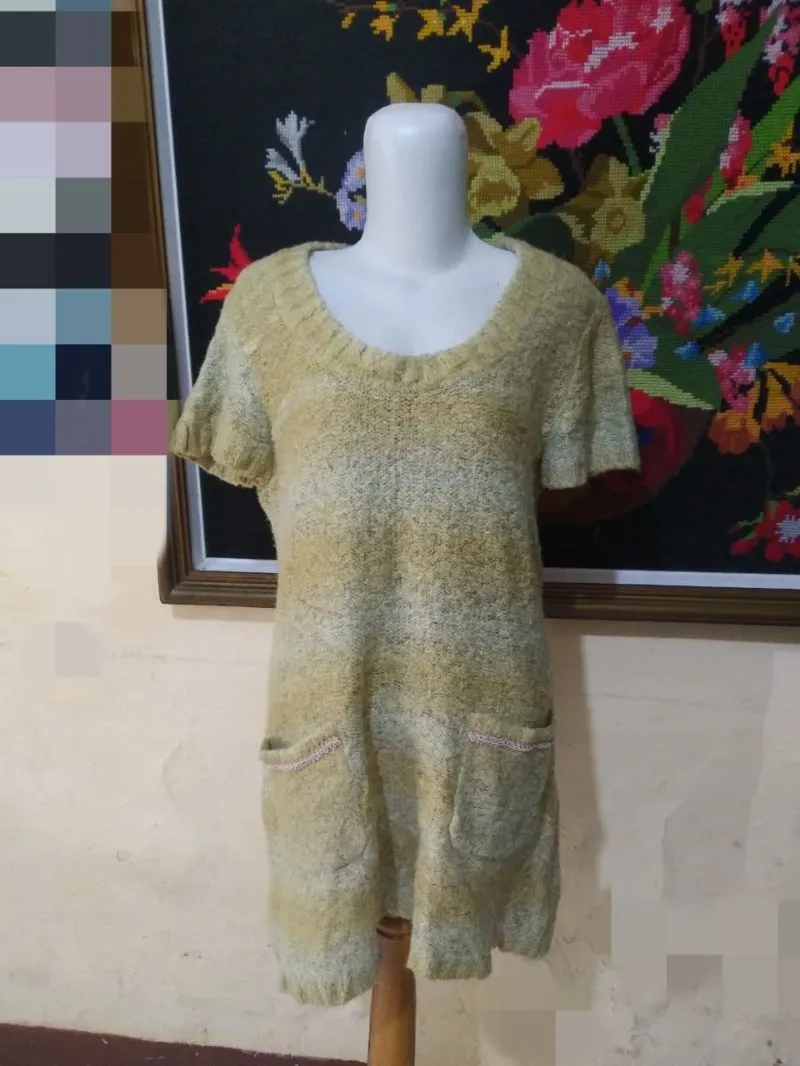 Vintage Midi dress Wanita green khaki photo 1