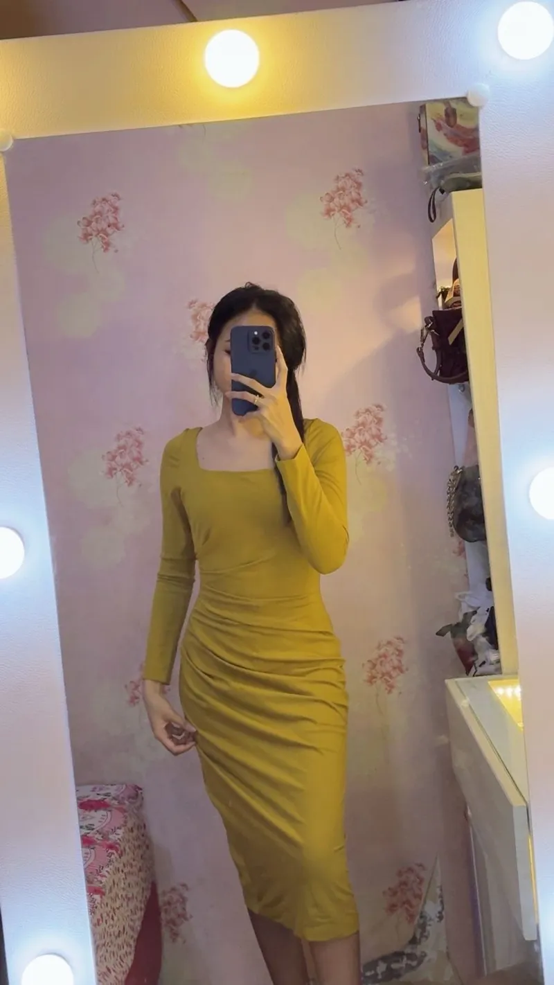 Casual Midi dress Wanita gold photo 1