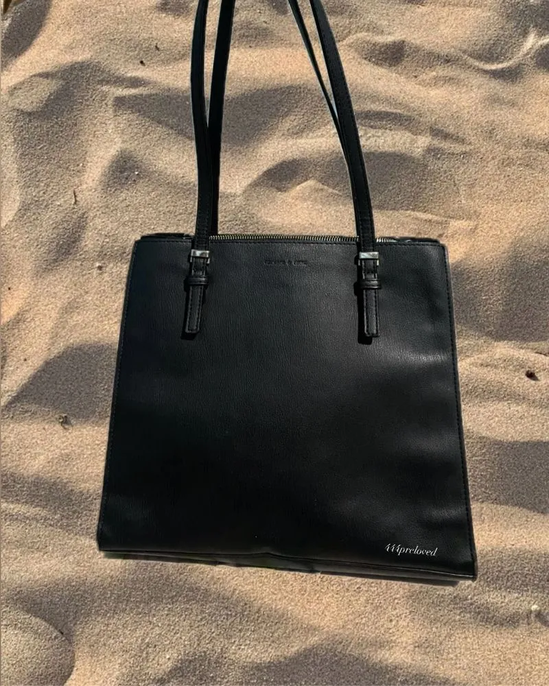 Charles and Keith Minimalist Tote bag Wanita silver black photo 1