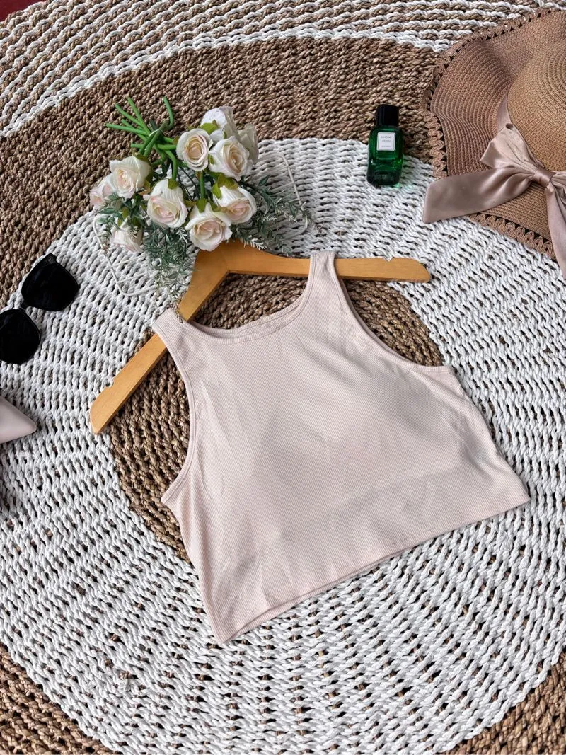 Casual Crop top Wanita white cream photo 1