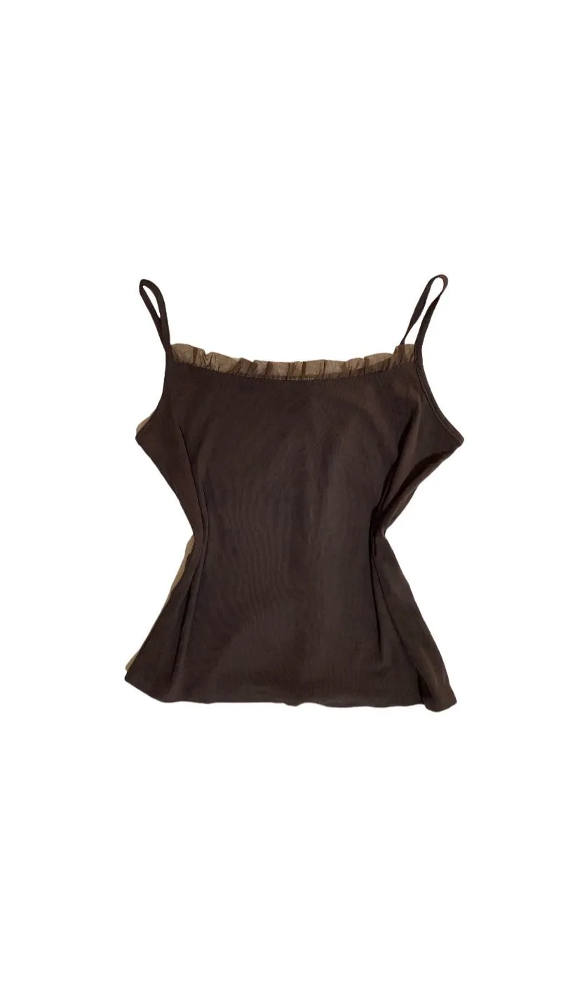 Y2K Coquette Cami top Wanita brown photo 1