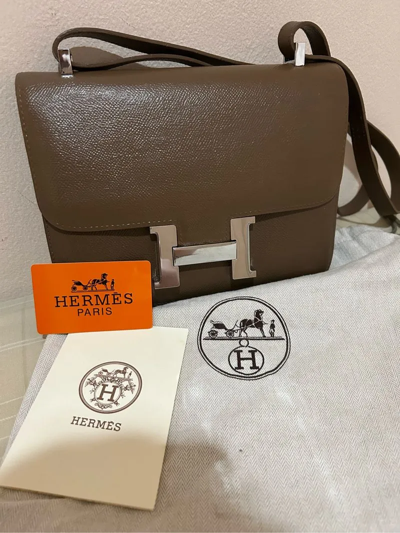 Hermes Luxury Casual Handbag Wanita brown gray photo 1