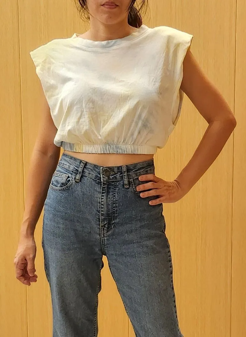 H&M Minimalist Crop top Wanita white blue photo 1
