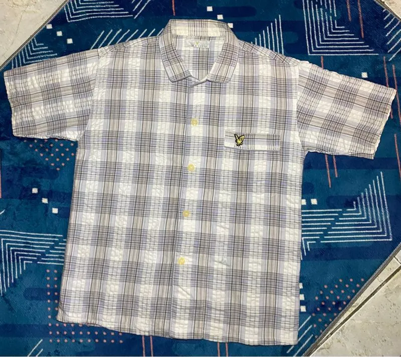 Lyle & Scott Streetwear Casual Formal shirt Pria white gray photo 1