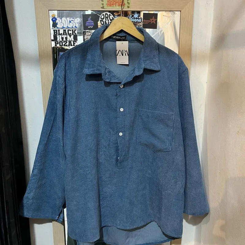 Japanese brand Streetwear Casual Casual shirt Pria blue photo 1