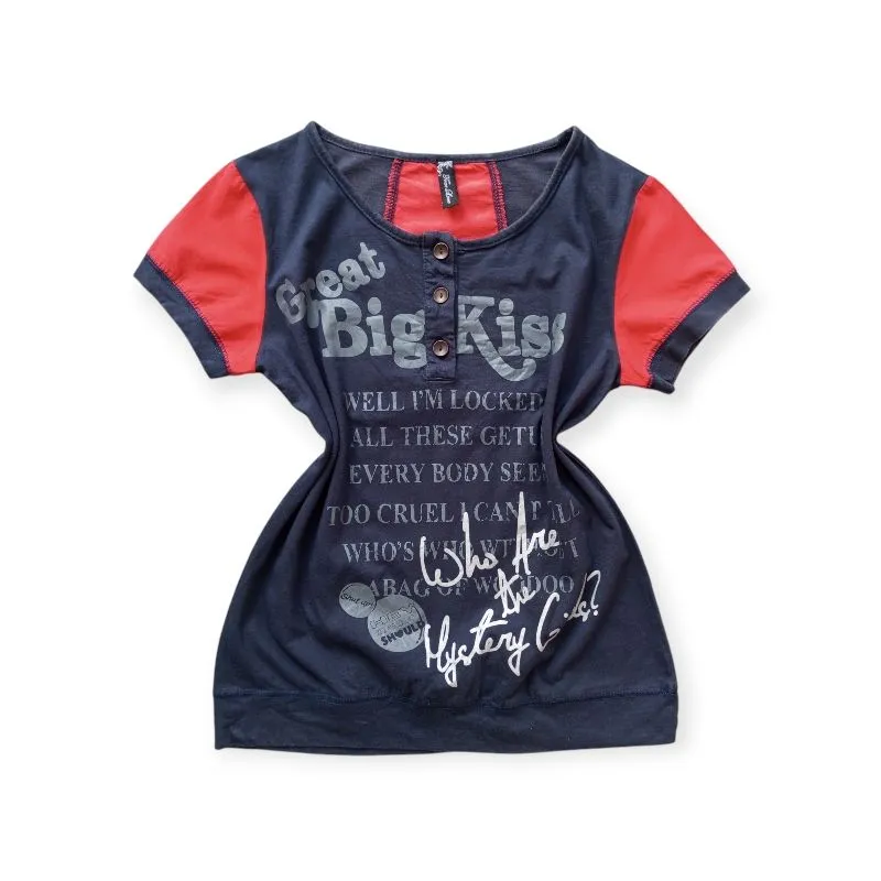 Goth Emo T-shirt Wanita navy red photo 1