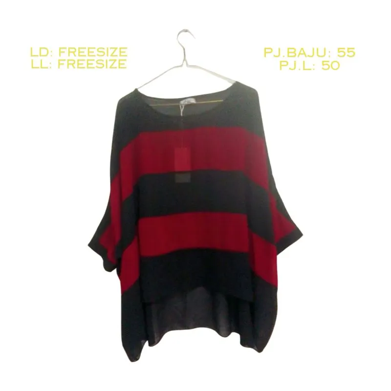 Casual Blouse Wanita burgundy black photo 1
