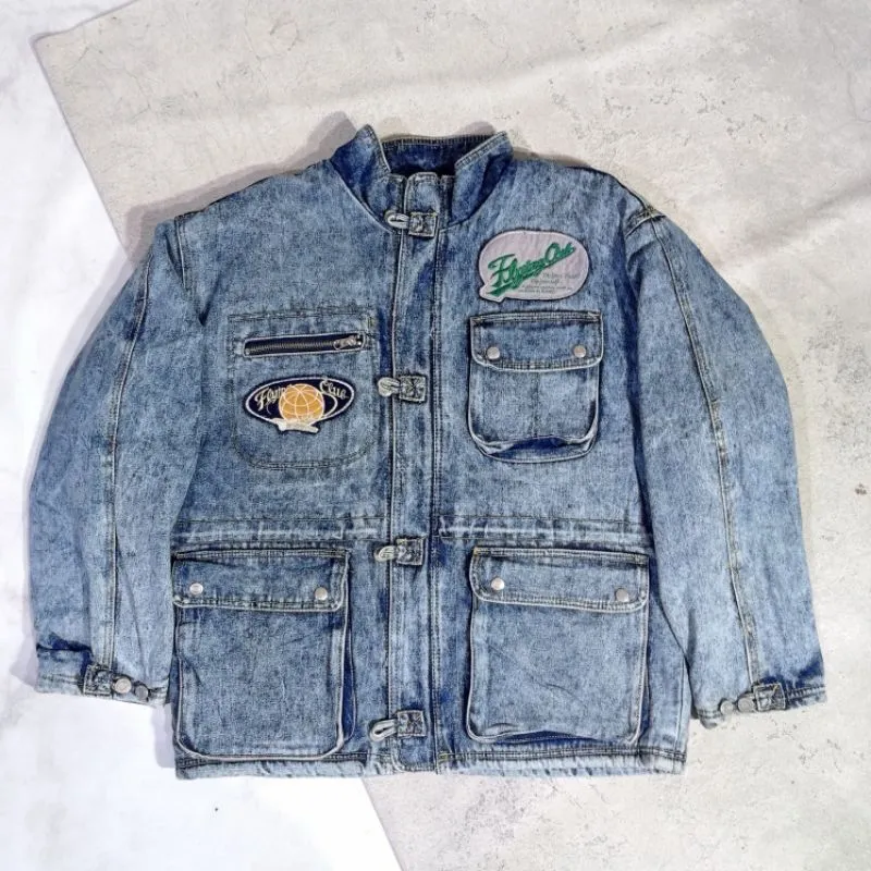 Japanese brand Casual Denim jacket Pria gray blue photo 1