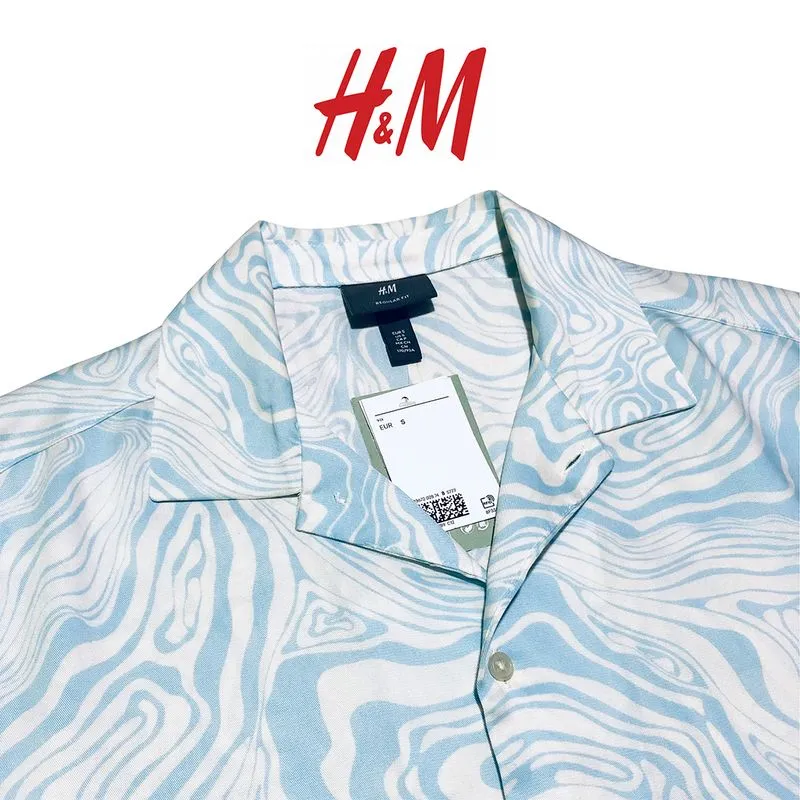 H&M Streetwear Casual Casual shirt Pria white blue photo 1