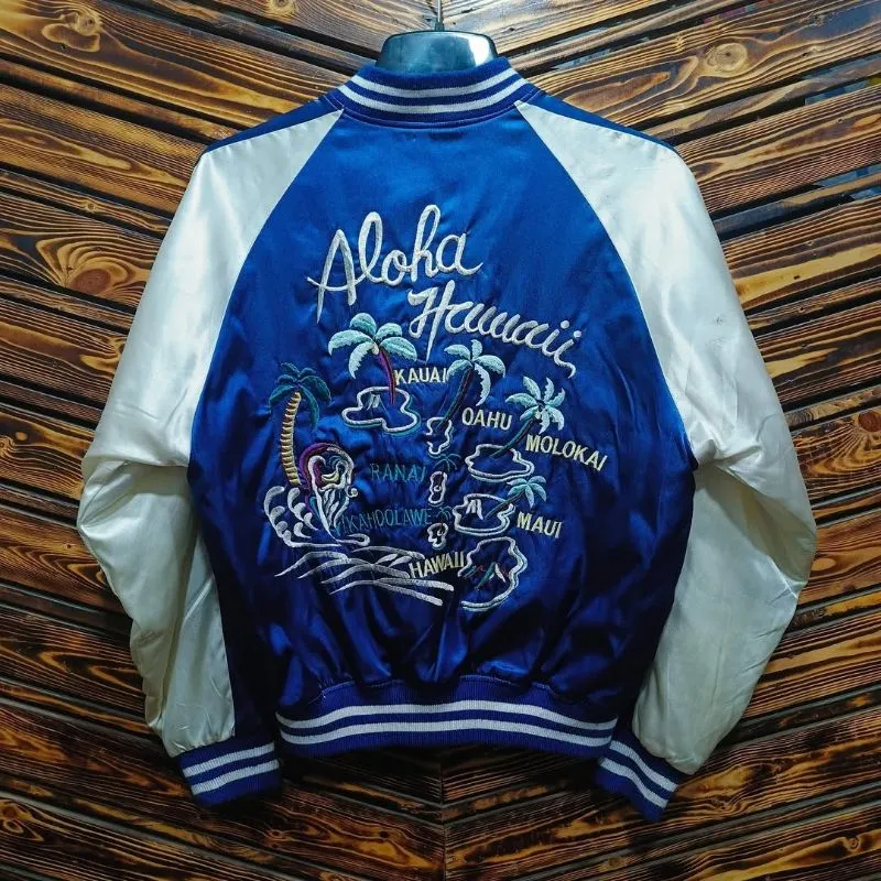 Alohas Casual Bomber jacket Pria white blue photo 1
