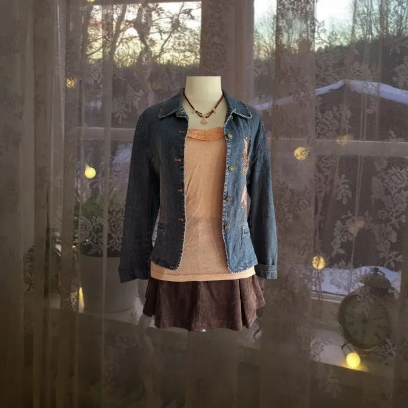Vintage Denim jacket Wanita navy brown photo 1