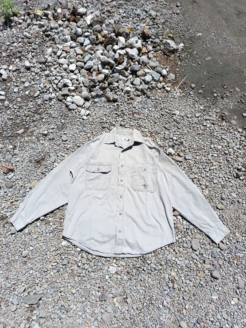 Calvin Klein Streetwear Casual Formal shirt Pria white gray photo 1