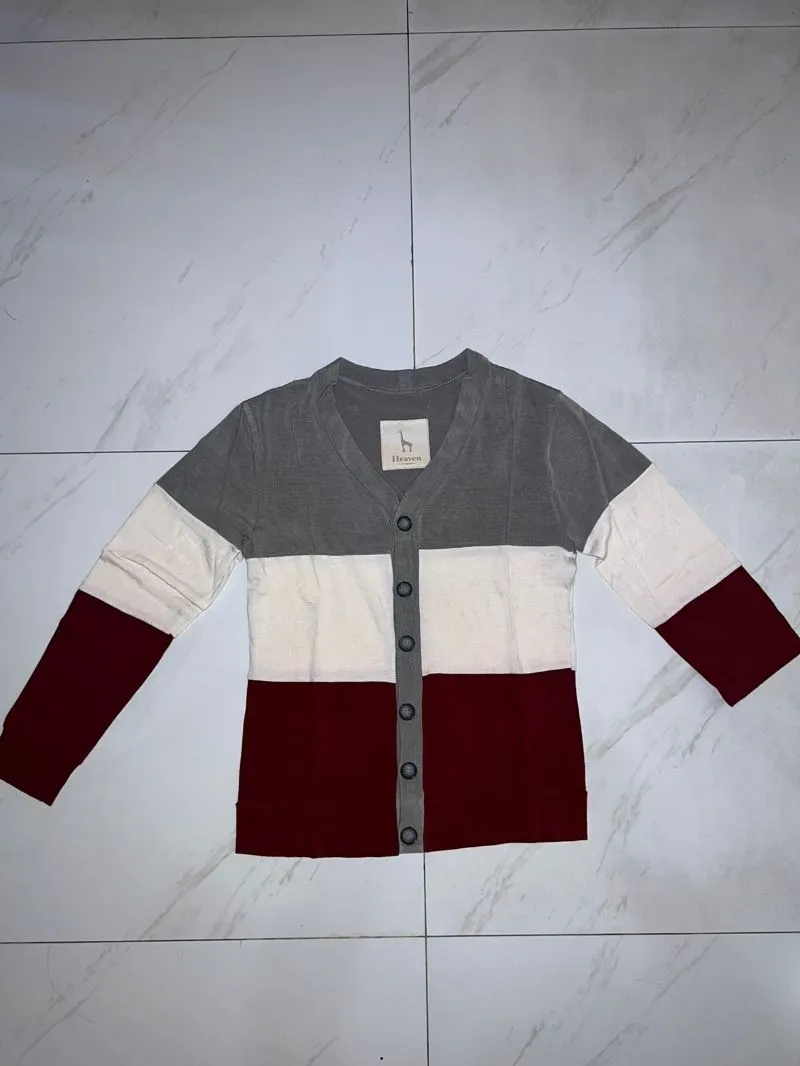 Casual Cardigan Pria burgundy gray photo 1