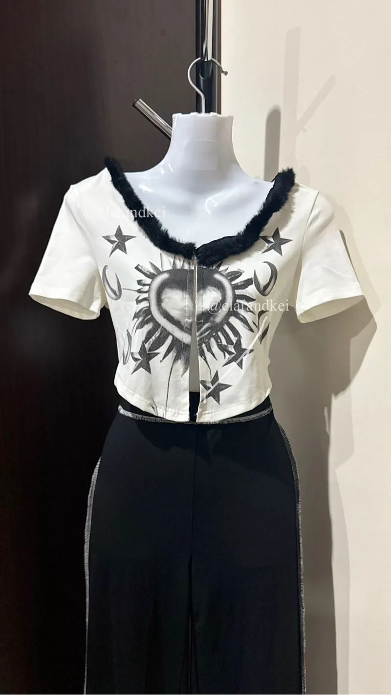 Shein Streetwear Y2K Crop top Wanita white black photo 1