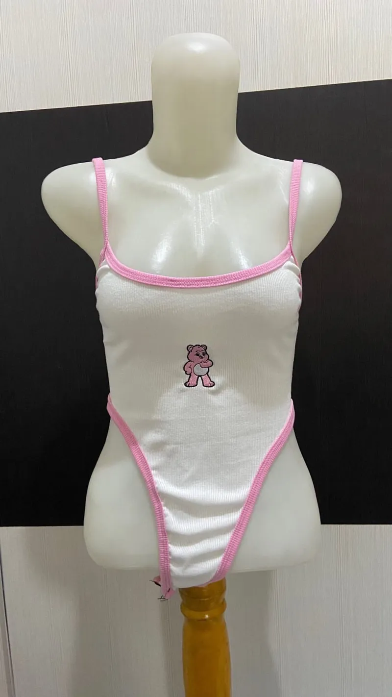 Casual Bodysuit Wanita white pink photo 1
