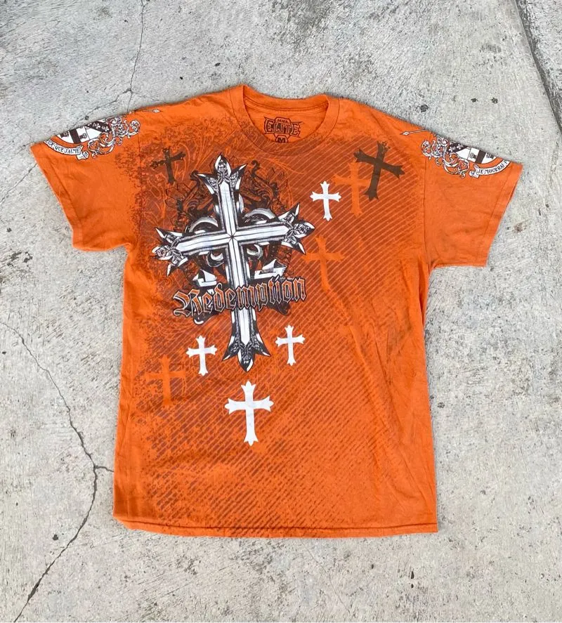 Y2K Emo T-shirt Pria navy orange photo 1