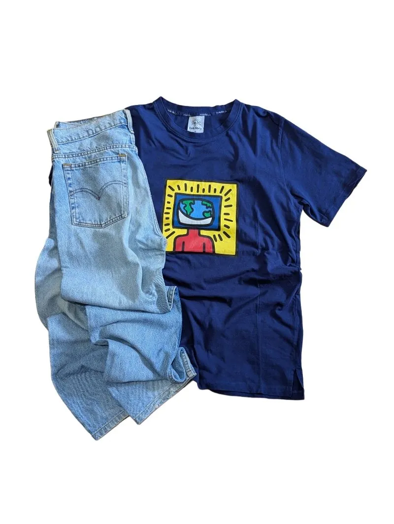 Keith Haring Streetwear Y2K T-shirt Pria blue photo 1