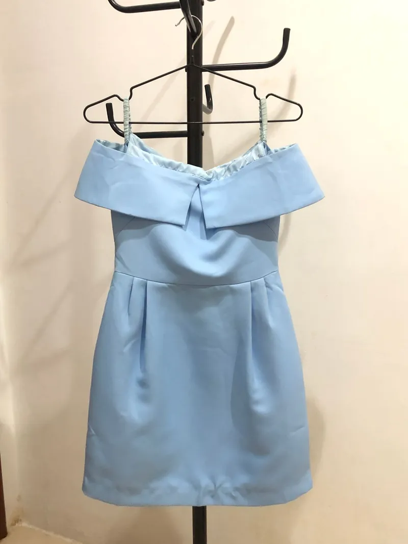 Mini dress sabrina warna baby blue, photo 1