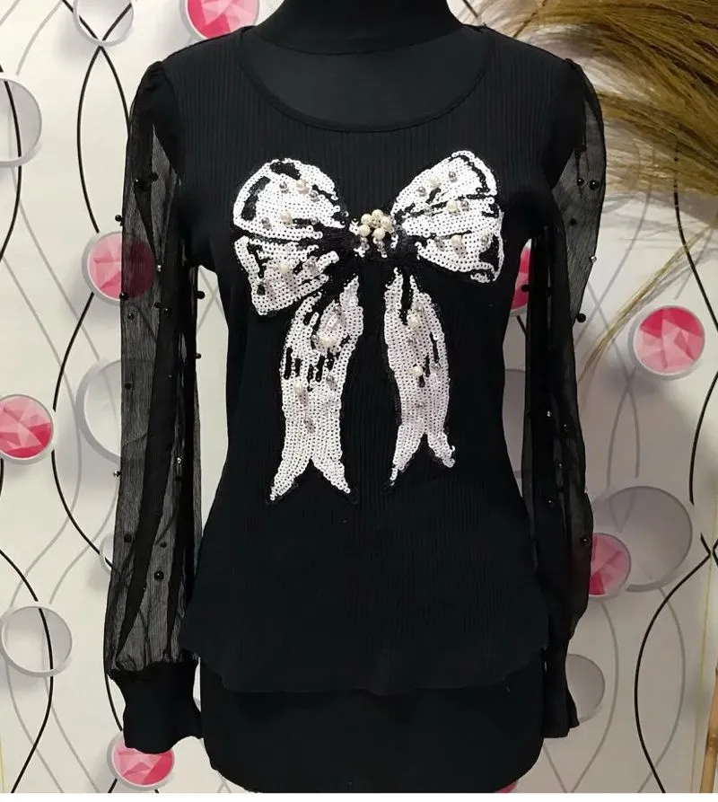 Casual Shirt Wanita white black photo 1