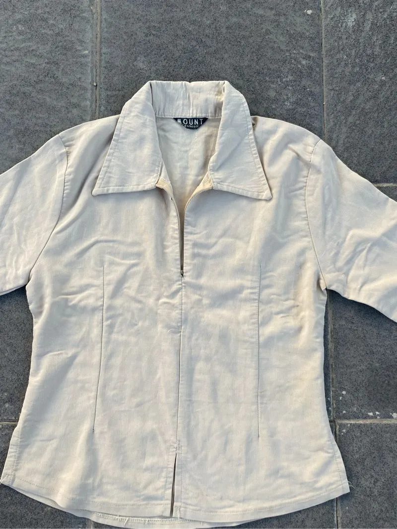Vintage Y2K Crop top Wanita tan cream photo 1