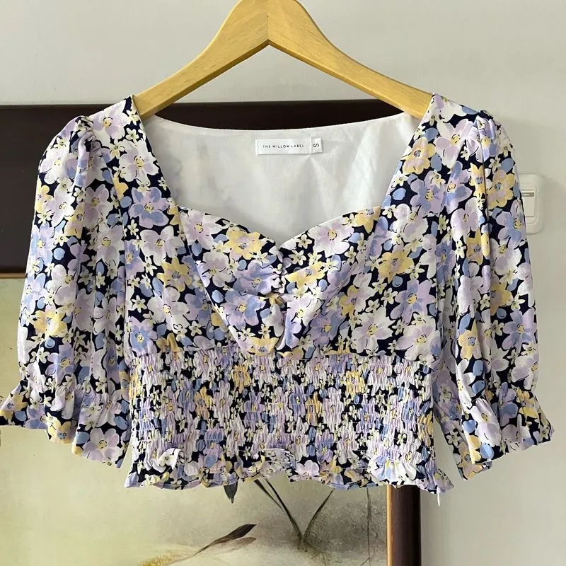 Coquette Crop top Wanita purple white photo 1