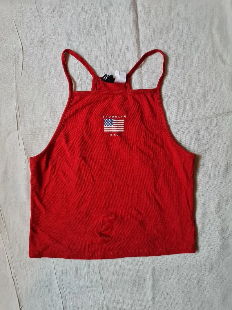 H&M Y2K Casual Crop top Wanita red photo 1